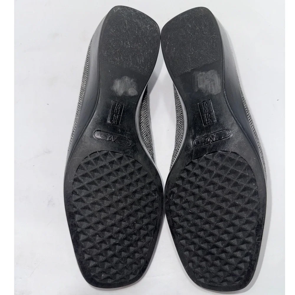 A2 by Aerosoles Black White Herringbone‎ Low Wedge Heel Bow Sz 8.5 Preppy Office